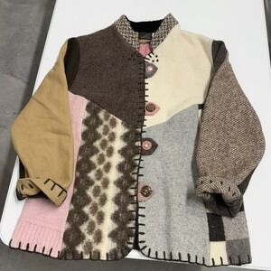 Baabaazuzu vintage Wool Patchwork Jacket Womens Large Upcycled Multi Color
